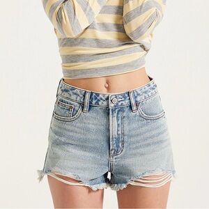 Pacsun Ivy High Waisted Denim Festival Shorts Frayed Light Blue
